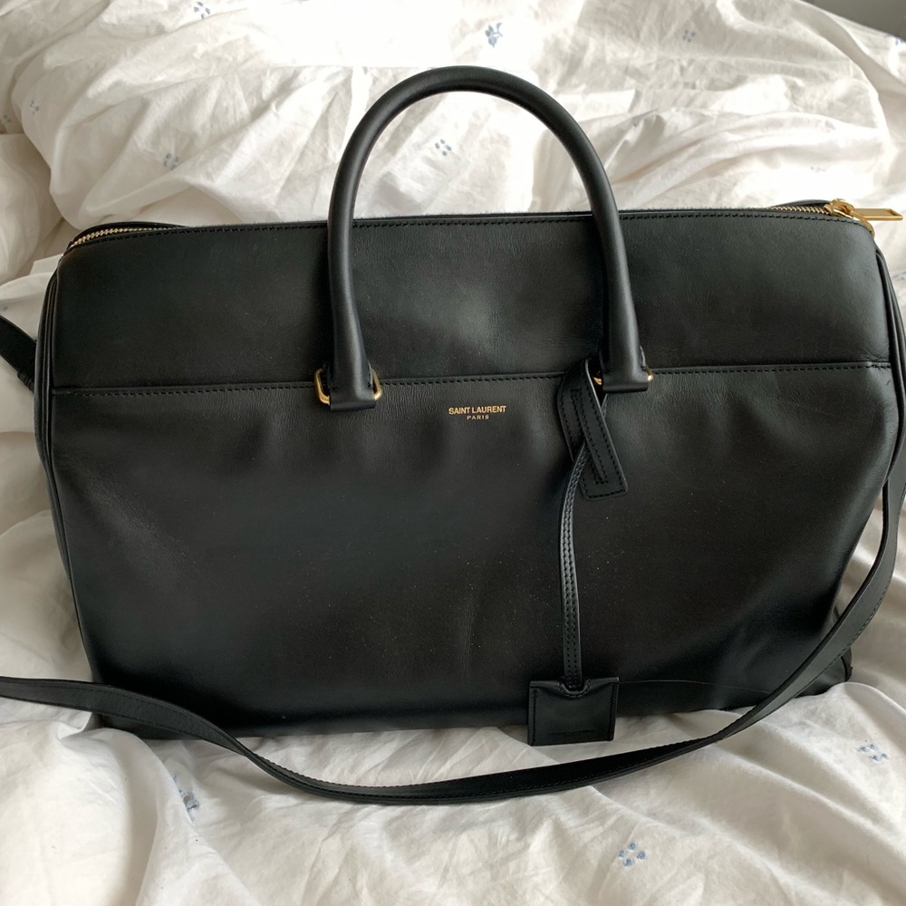 Saint Laurent black leather duffel bag